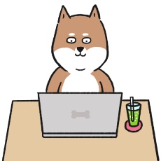 柴犬とパソコンのイラスト